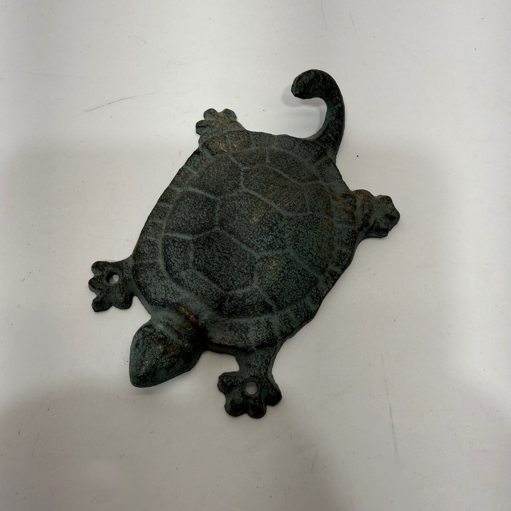 Vintage Style Cast Iron Sea Turtle Wall Hook Verdigris Green Coastal Decor Mount